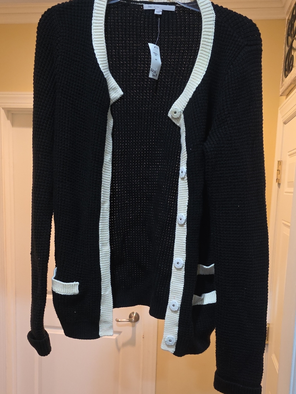 GAP Black Cardigan with Cream Trim